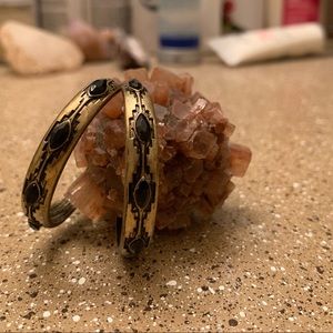 Black faceted stone & Brass hoops